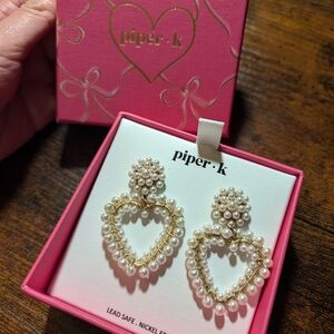 Piper Gold Pearl Heart Earrings